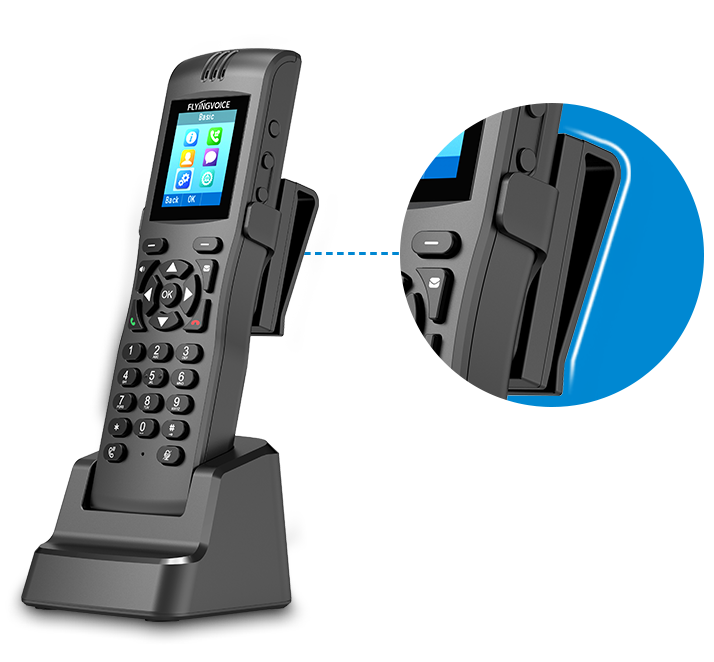 FIP16Plus cordless IP phone is equipped with a back belt clip